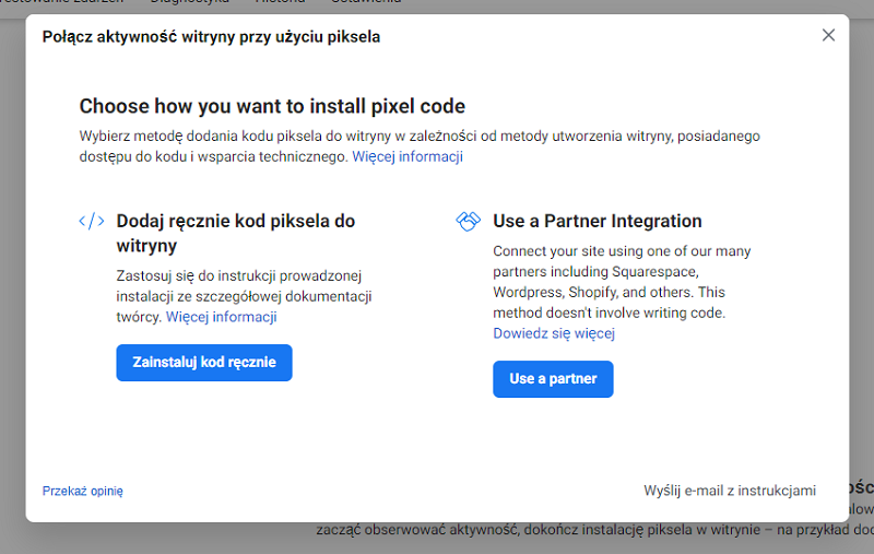 Krok 1 Połącz aktywność witryny przy użyciu piksela