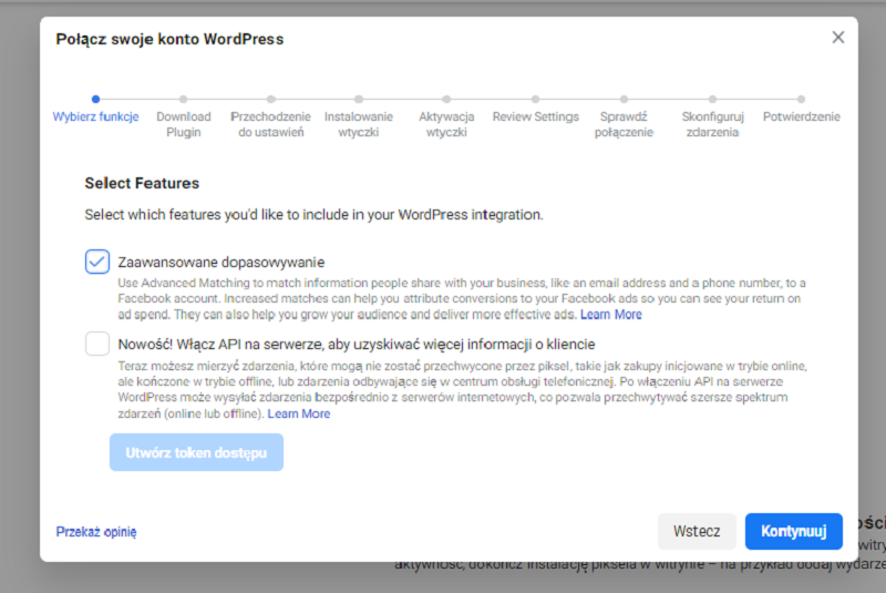Krok 2: Połącz swoje konto WordPress - zaawansowane dopasowywanie