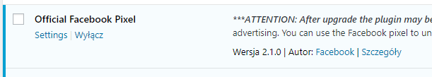 Wtyczka Official Facebook Pixel została prawidłowo aktywowana