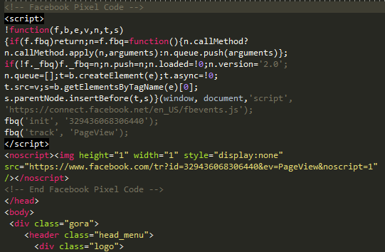Krok 7 wklejenie kodu pixela od Facebooka na stronie internetowej
