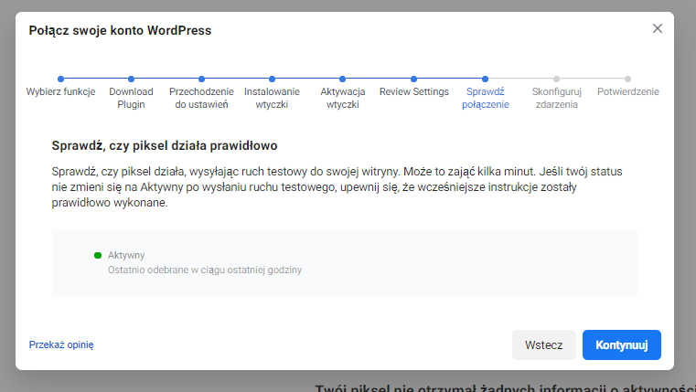 Potwierdzenie, że ruch testowy został prawidłowo zliczony