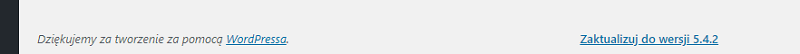 Stopka WordPress z informacją o dostępnej aktualizacji do najnowszej wersji 5.4.2